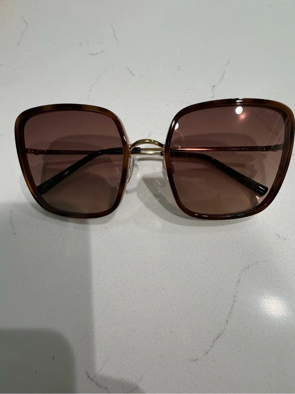 Freyrs Oversized Square Brown Gradient Women's Sunglasses with Gold Bridge
